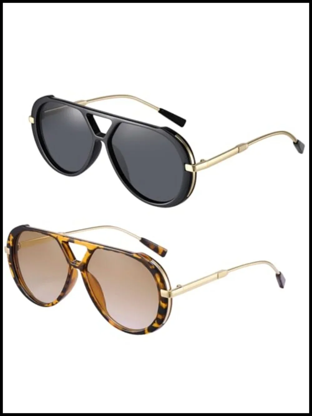 Oversized Double Bridge Sunglasses 2 Pack UV400 Retro 70s Vintage Men Women